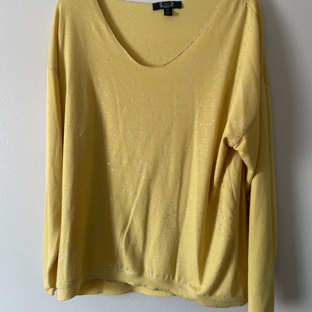 A.Z.I.NEW YORK SOFT PULLOVER SWEATER Silver Speckled, canary yellow, XL